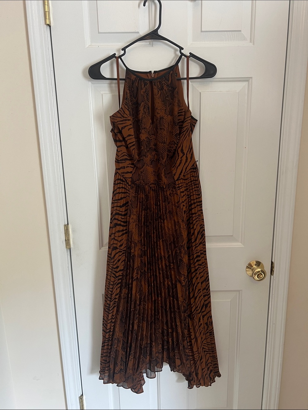 White House Black Market Brown Animal-Print High-Low Halter Dress
